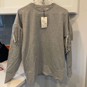 NWT Spenglish Gray Fringed Sweatshirt
